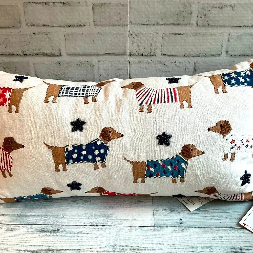 Isaac Mizrahi 14x26 Patriotic Printed Dachshund Pillow With Beads - Picture 3 of 7